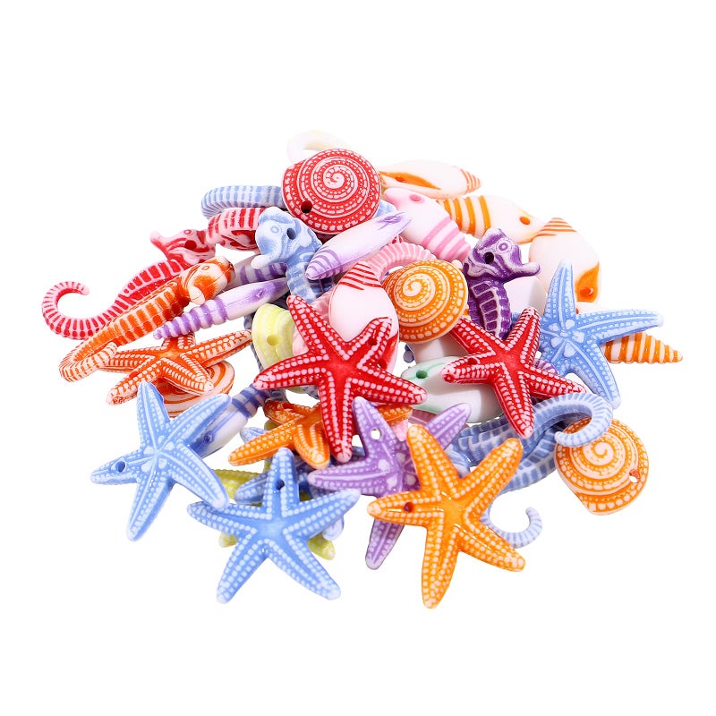 TENDYCOCO Mini Beach Seashells Sea Star Seahorse Natural Conch for Home Decorations Beach Theme Party Wedding DIY Crafts Fish Tank Vase Fillers Bonsai Decor 48pcs - Image 1